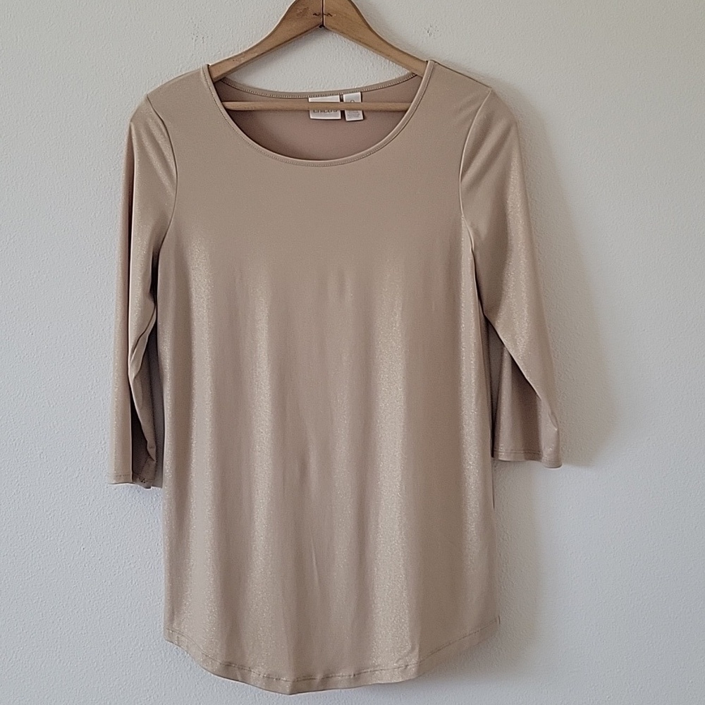 Chico's Gold‎ Metallic 3/4 Sleeve Tee Size Small